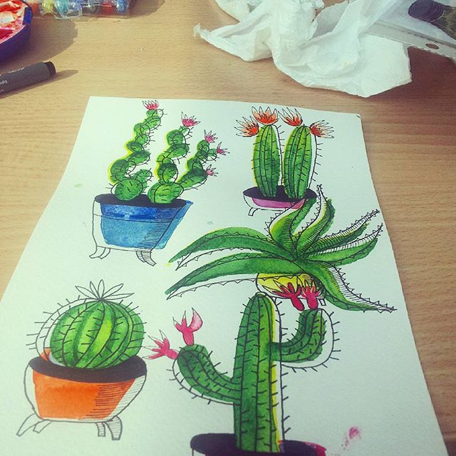 Cactus marker doodles  Cactus painting, Cactus paintings, Cactus drawing